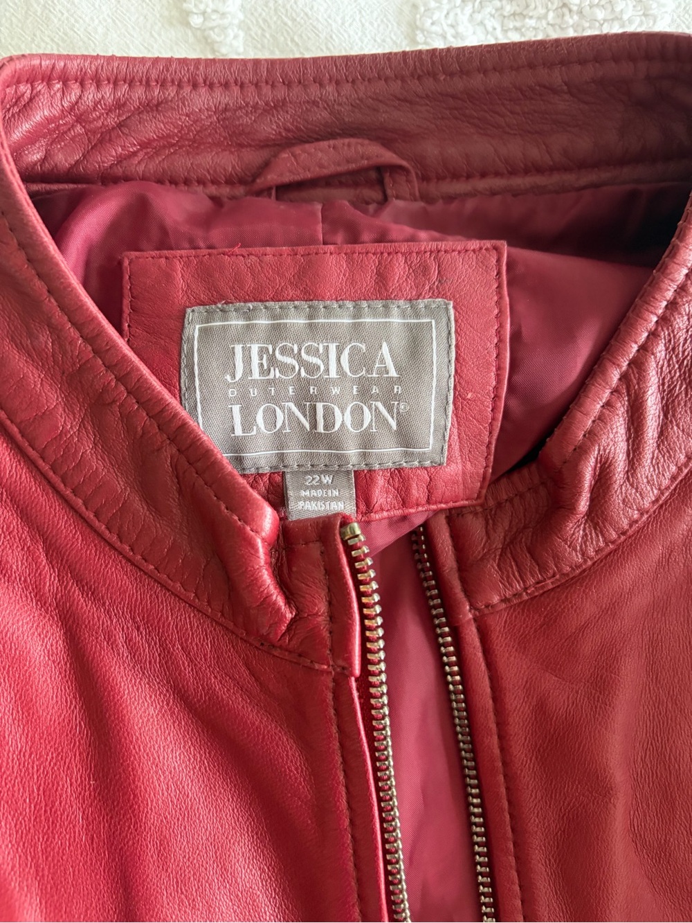 Jessica London Classic Red Leather Zip-Front Jacket - Picture 4 of 5